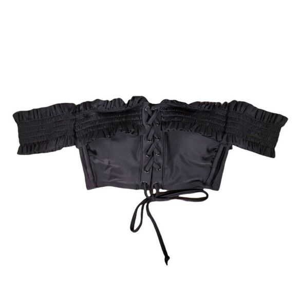 Xhilaration Juniors' Off-the-Shoulder Smocked Lace-Up Bikini Top Sz S - Picture 1 of 10